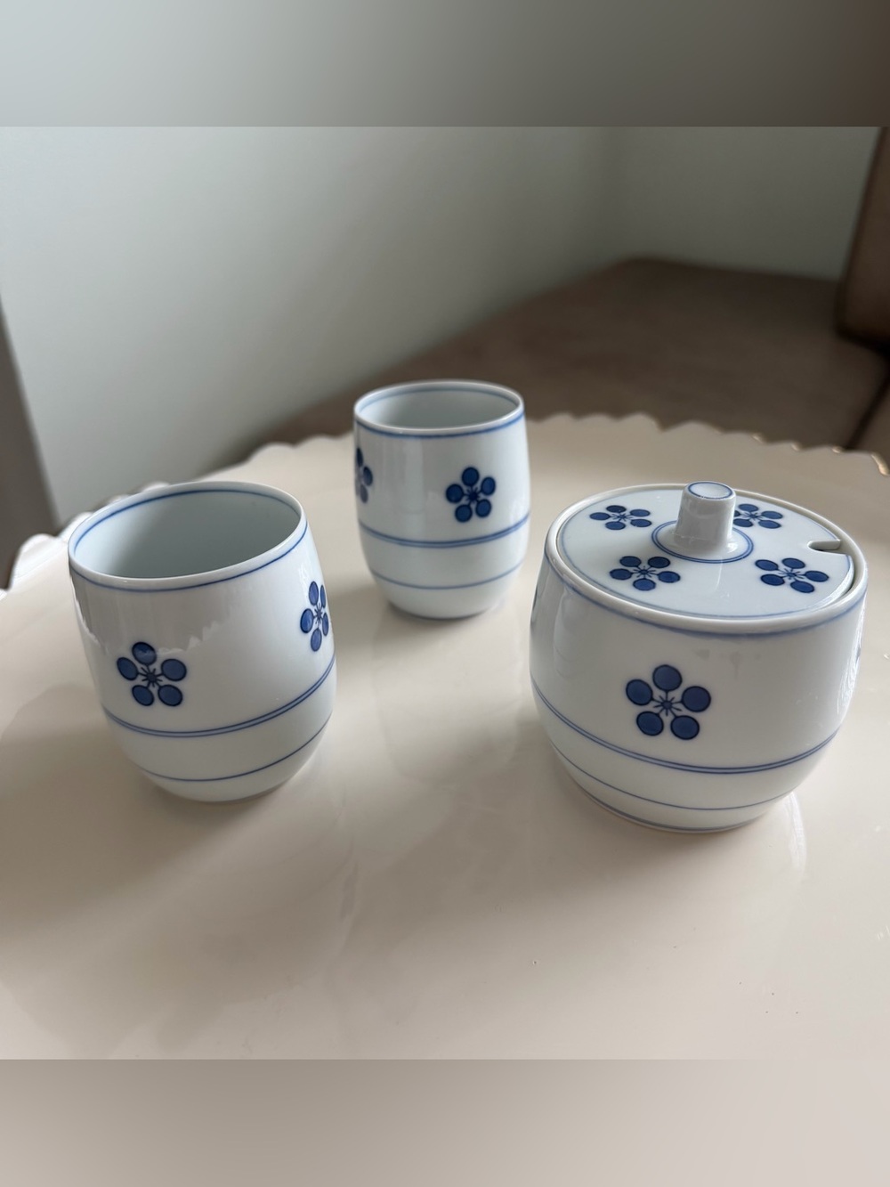 Vtg Hakusan Nejiriume 3pc Tea Set Sugar & 2 Cups